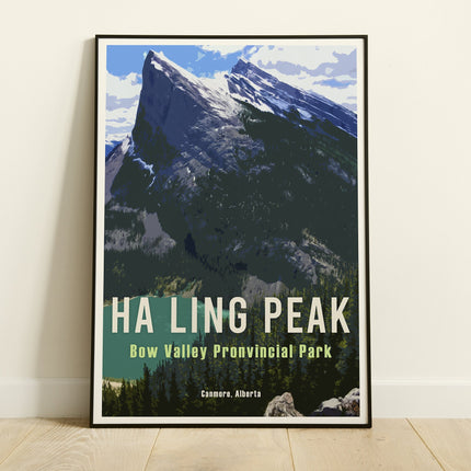 Ha Ling Peak Retro Travel Poster, Canmore Alberta Wall Art, Canadian Rockies Poster, Hiking Canada Wall Print, Bow Valley Provincial Park