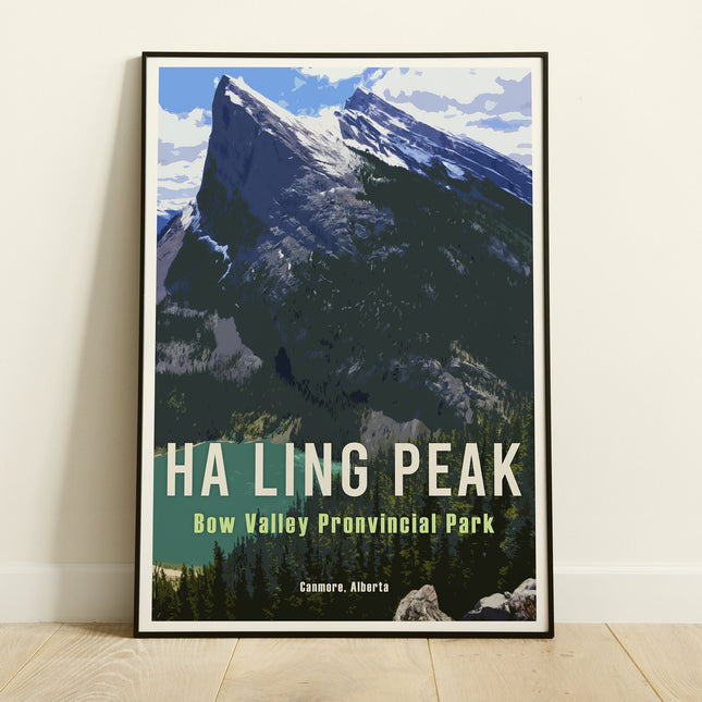 Ha Ling Peak Retro Travel Poster, Canmore Alberta Wall Art, Canadian Rockies Poster, Hiking Canada Wall Print, Bow Valley Provincial Park