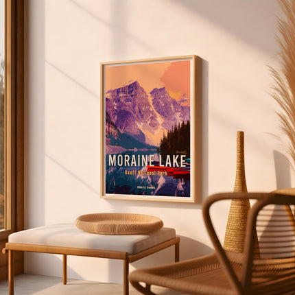Moraine Lake Retro Travel Poster, Alberta Canada, Vintage Canadian Rockies Poster, Hiking Canada Print, Banff National Park Travel Poster