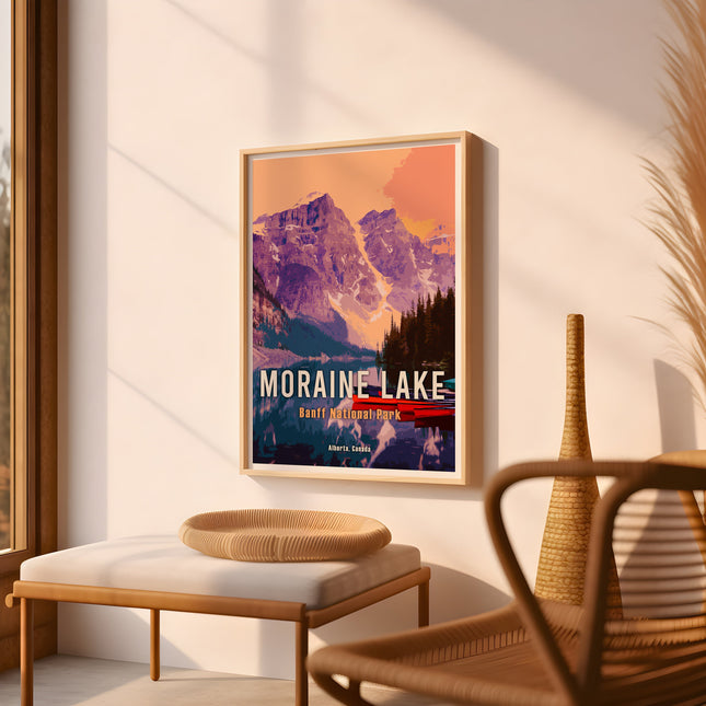 Moraine Lake Retro Travel Poster, Alberta Canada, Vintage Canadian Rockies Poster, Hiking Canada Print, Banff National Park Travel Poster