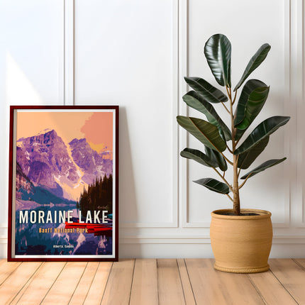 Moraine Lake Retro Travel Poster, Alberta Canada, Vintage Canadian Rockies Poster, Hiking Canada Print, Banff National Park Travel Poster