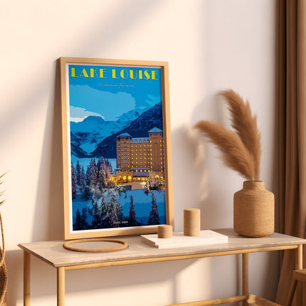 Lake Louise Chateau Fairmont Retro Travel Poster, Alberta Canada, Vintage Canadian Rockies Poster, Canada Print, Banff National Park Poster
