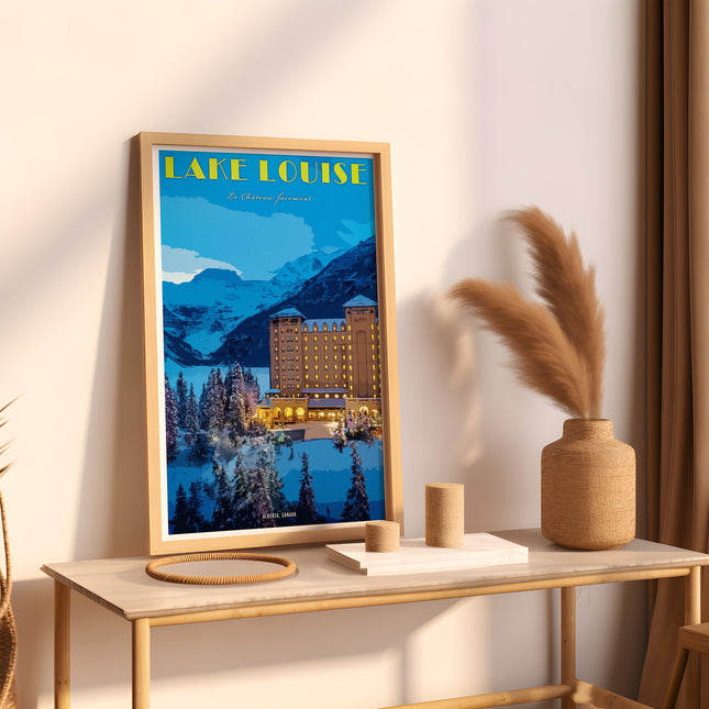 Lake Louise Chateau Fairmont Retro Travel Poster, Alberta Canada, Vintage Canadian Rockies Poster, Canada Print, Banff National Park Poster