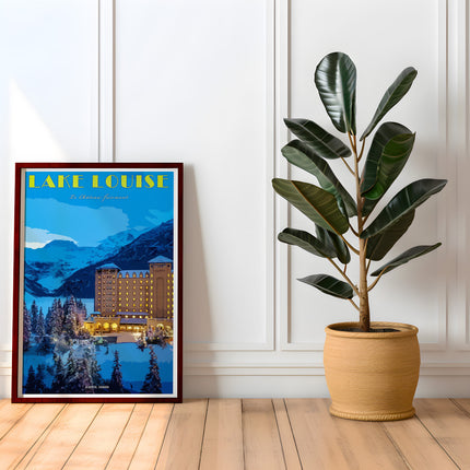 Lake Louise Chateau Fairmont Retro Travel Poster, Alberta Canada, Vintage Canadian Rockies Poster, Canada Print, Banff National Park Poster