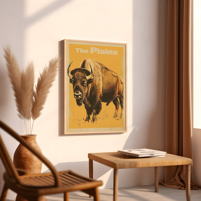 Vintage Bison Print, The Plains Print Retro Outdoors Poster, Retro Travel Poster, Cabin Cottage Wall Art, Outdoor Sports, Dad For him Gift
