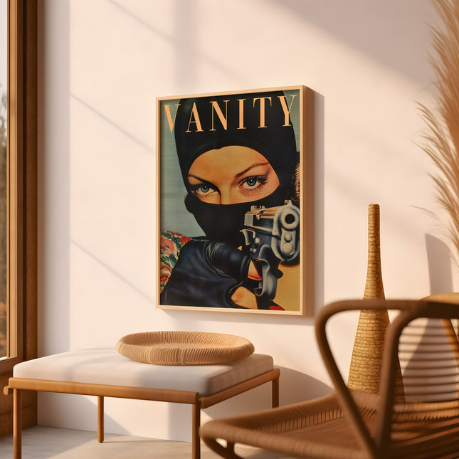 Vintage Woman With a Gun Poster Retro Woman With Ski Mask Wall Art Badass Bestie Eclectic Wall Art Funny Retro Wall Decor