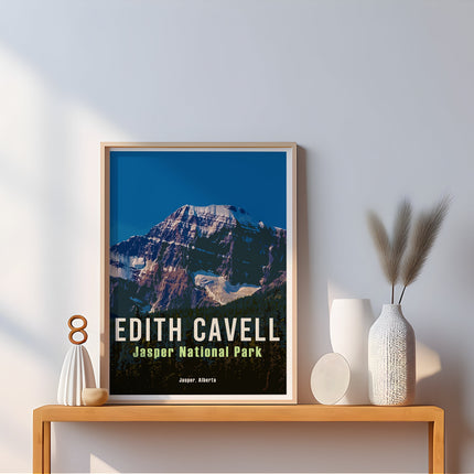 Edith Cavell Glacier Retro Travel Poster, Jasper National Park Alberta Art, Canadian Rockies Poster, Jasper Hiking Canada Wall Art Print