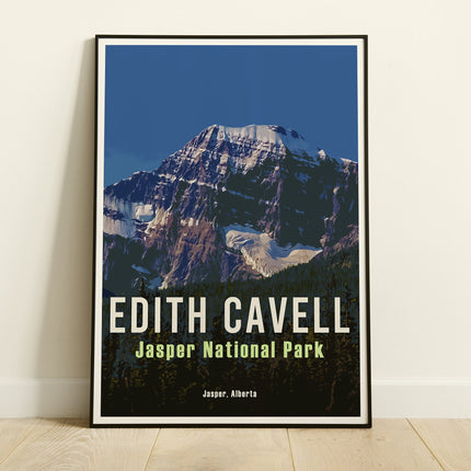 Edith Cavell Glacier Retro Travel Poster, Jasper National Park Alberta Art, Canadian Rockies Poster, Jasper Hiking Canada Wall Art Print