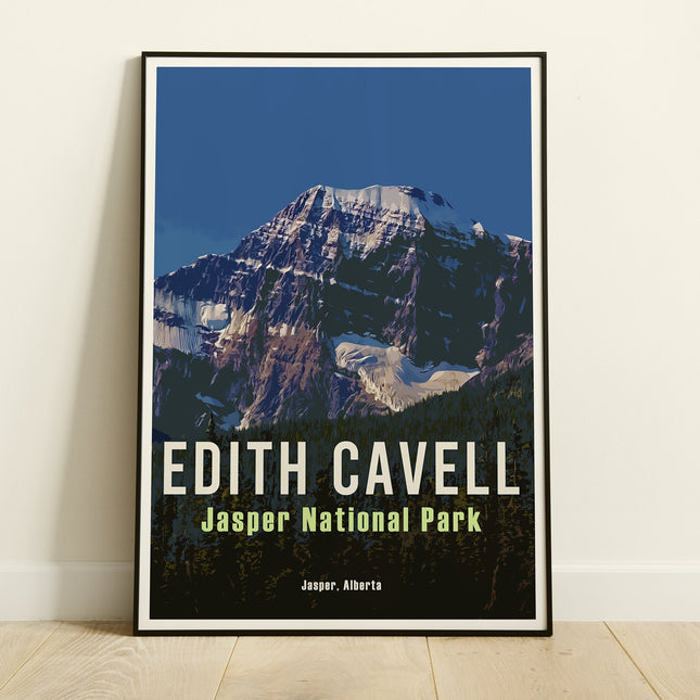 Edith Cavell Glacier Retro Travel Poster, Jasper National Park Alberta Art, Canadian Rockies Poster, Jasper Hiking Canada Wall Art Print