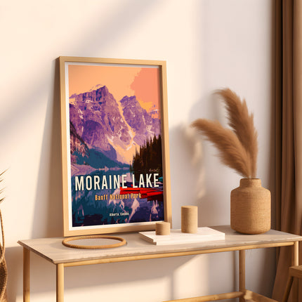 Moraine Lake Retro Travel Poster, Alberta Canada, Vintage Canadian Rockies Poster, Hiking Canada Print, Banff National Park Travel Poster