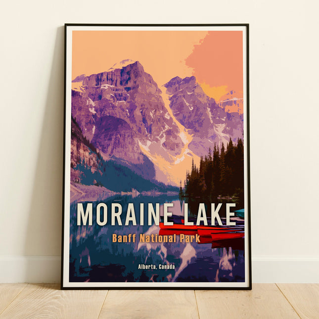 Moraine Lake Retro Travel Poster, Alberta Canada, Vintage Canadian Rockies Poster, Hiking Canada Print, Banff National Park Travel Poster