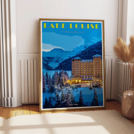 Lake Louise Chateau Fairmont Retro Travel Poster, Alberta Canada, Vintage Canadian Rockies Poster, Canada Print, Banff National Park Poster