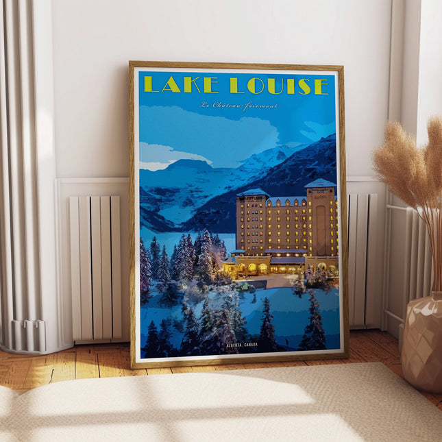 Lake Louise Chateau Fairmont Retro Travel Poster, Alberta Canada, Vintage Canadian Rockies Poster, Canada Print, Banff National Park Poster
