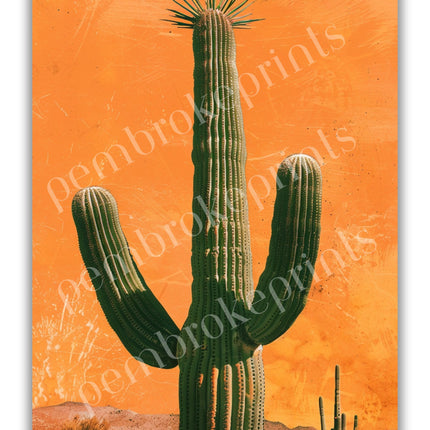 Vintage Western Art Print Cactus Retro Cowboy Cowgirl Art Southwestern Boho Art Sonoran Desert Arizona Print Terracotta Orange Sunset