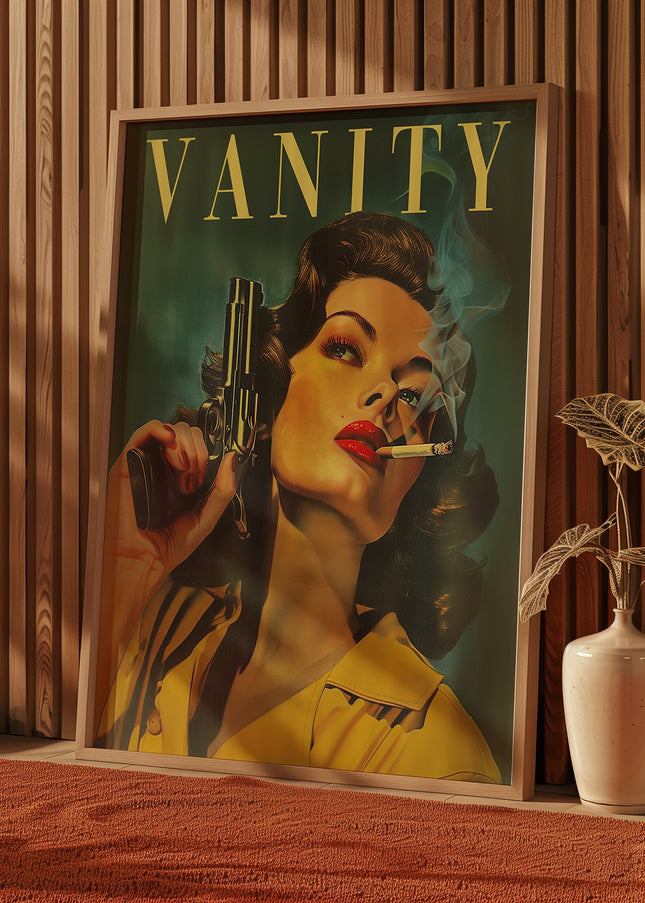 Vintage Woman With a Gun Poster Retro Woman Smoking a Cigarette Wall Art Badass Bestie Eclectic Wall Art Funny Retro Wall Decor