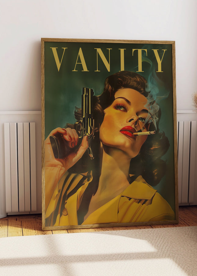 Vintage Woman With a Gun Poster Retro Woman Smoking a Cigarette Wall Art Badass Bestie Eclectic Wall Art Funny Retro Wall Decor