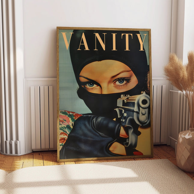 Vintage Woman With a Gun Poster Retro Woman With Ski Mask Wall Art Badass Bestie Eclectic Wall Art Funny Retro Wall Decor