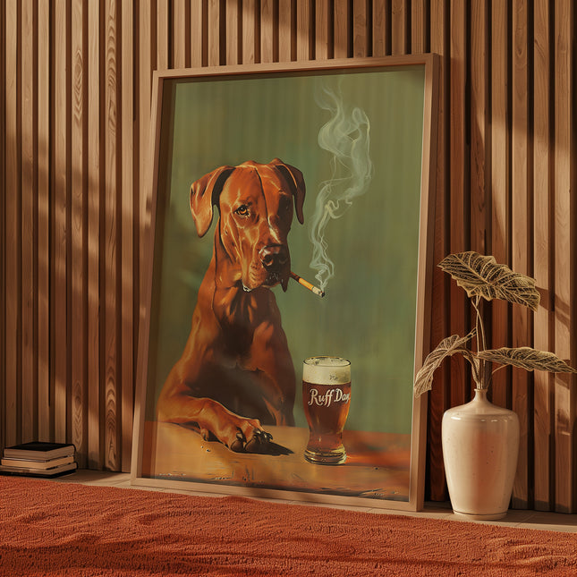 Ruff Day Funny Dog Print Vintage Beverage Poster Bar Wall Decor Retro Beer Poster for Man Cave Dog Wall Art Poster for Games Room For him