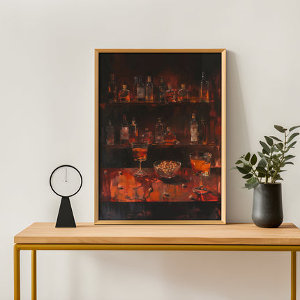 Gloomy Bar Print for Bar Abstract Painting Dark Color Alcohol and Bar Peanut Scene Poster Matisse Styled Artwork
