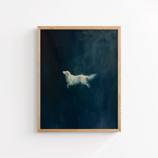 Vintage Dark Blue Golden Retriever Print Abstract Dog Wall Art Poster Minimalist Wall Decor Moody Wall Art Illustration