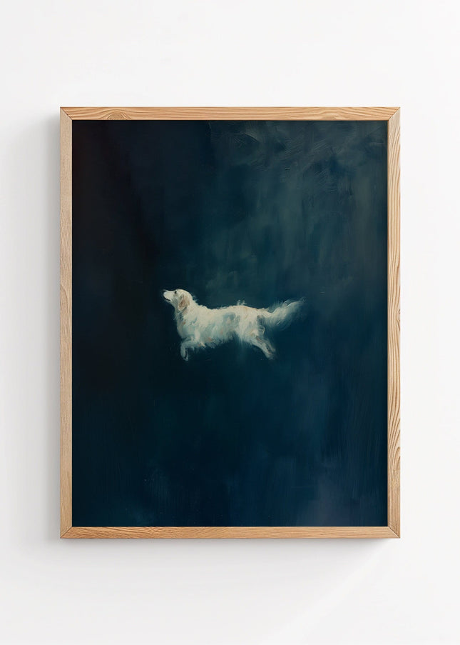 Vintage Dark Blue Golden Retriever Print Abstract Dog Wall Art Poster Minimalist Wall Decor Moody Wall Art Illustration