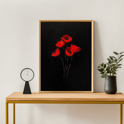 Vintage Red Poppy  Oil Painting Antique Black Gothic Flower Print Illustration Botanical Farmhouse August Birth Flower Birthday Gift