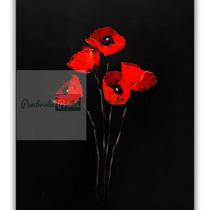 Vintage Red Poppy  Oil Painting Antique Black Gothic Flower Print Illustration Botanical Farmhouse August Birth Flower Birthday Gift