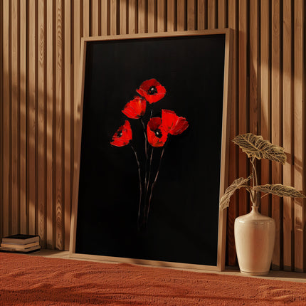 Vintage Red Poppy  Oil Painting Antique Black Gothic Flower Print Illustration Botanical Farmhouse August Birth Flower Birthday Gift