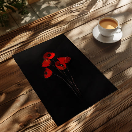 Vintage Red Poppy  Oil Painting Antique Black Gothic Flower Print Illustration Botanical Farmhouse August Birth Flower Birthday Gift