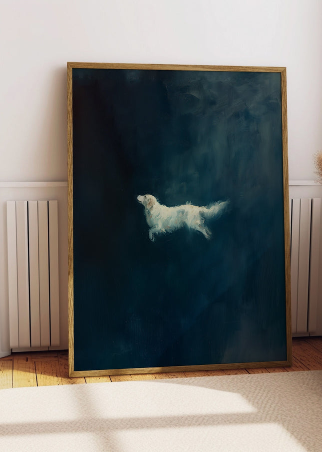 Vintage Dark Blue Golden Retriever Print Abstract Dog Wall Art Poster Minimalist Wall Decor Moody Wall Art Illustration