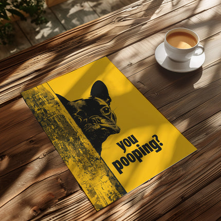 Funny Bulldog You Pooping Bathroom Print Dog Wall Art Vintage Poster for Washroom Yellow Background Humor Illustration