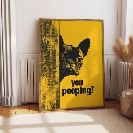 Funny Bulldog You Pooping Bathroom Print Dog Wall Art Vintage Poster for Washroom Yellow Background Humor Illustration