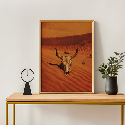 Vintage Cow Skull Western Art Print Retro Cowboy Cowgirl Art Southwestern Boho Art Sonoran Desert Arizona Print Terracotta Orange Sunset