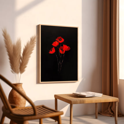 Vintage Red Poppy  Oil Painting Antique Black Gothic Flower Print Illustration Botanical Farmhouse August Birth Flower Birthday Gift