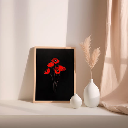 Vintage Red Poppy  Oil Painting Antique Black Gothic Flower Print Illustration Botanical Farmhouse August Birth Flower Birthday Gift