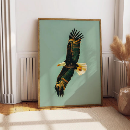 Vintage Soaring Bald Eagle Print Retro Outdoors Birding Poster Travel Poster Canadian Cabin Cottage Wall Art Hunting Poster Art for Dad