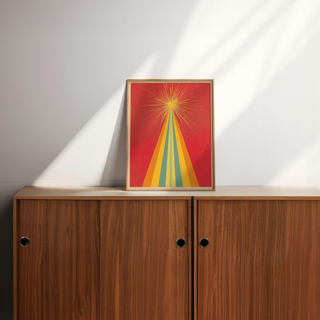Vintage Rainbow Beam Pyramid Sun Art Poster Art Deco Style Folk Art Illustration Spiritual Print Wall Art Vibrant Tones Bedroom Decor