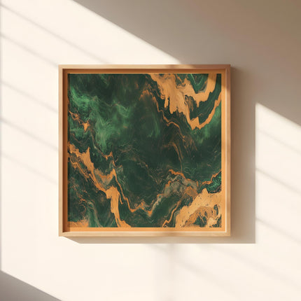Emerald Green and Gold Marble Swirl Wall Art Retro Abstract Poster Boho Style Print Living Room Wall Art Decor Mid Century Modern Art