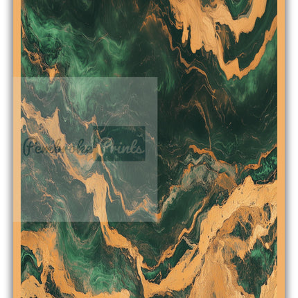 Emerald Green and Gold Marble Swirl Wall Art Retro Abstract Poster Boho Style Print Living Room Wall Art Decor Mid Century Modern Art