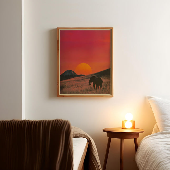 Vintage Lone Elephant in African Savannah Grasslands Poster Retro Catalogue Advertisement Print Outdoor Travel Print 1980s Magazine Art