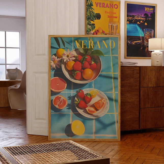 Vintage Verano Poster Print for Kitchen Summer Beach House Poster Retro Wall Art Psychedelic Trippy Illustration