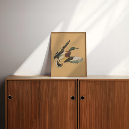 Vintage Flying Mallard Print Retro Outdoors Magazine Screen Print Styled Poster Cabin Cottage Wall Art Waterfowl Duck Hunting Poster for Dad