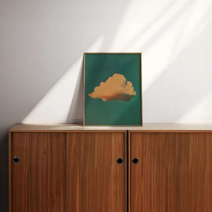 Retro Fluffy Cloud in the Sky Poster Abstract Minimalist Wall Art Print Emerald Green Illustration Print Wall Art Moody Bedroom Decor