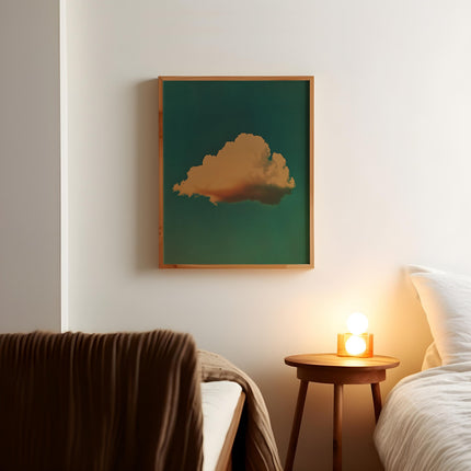 Retro Fluffy Cloud in the Sky Poster Abstract Minimalist Wall Art Print Emerald Green Illustration Print Wall Art Moody Bedroom Decor