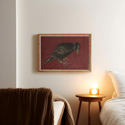 Black Crow Norse Folk Art Poster Mystical Raven Antique Woodblock Illustration Vintage Spiritual Print Japanese Wall Art Dark Red Gothic