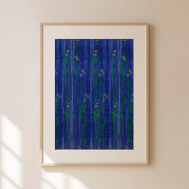 Blue and Green Floral Pattern Print Vintage Japanese Style Woodblock Print Japan Edo Poster for Bedroom Decor Minimalist Boho Wall Art