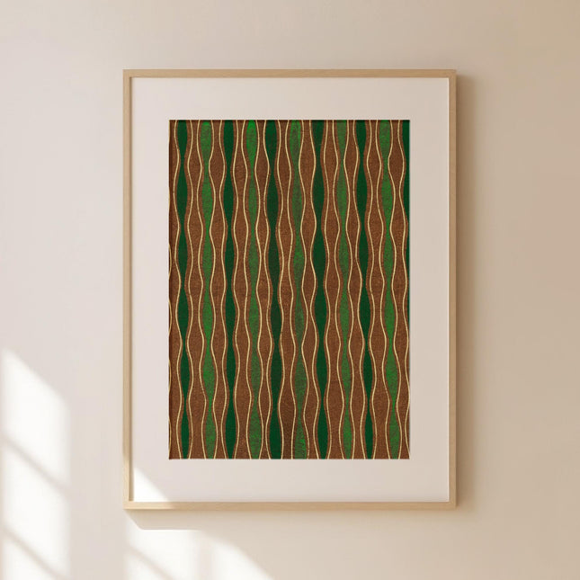 Beige and Sage Green Wavy Pattern Print, Japandi Wall Art, Vintage Asian Print, Wabi Sabi Decor, Japanese Wall Art, Waves Pattern Art