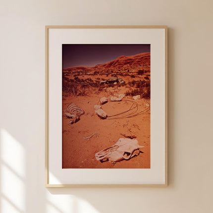 Cow Skull in The Desert Print Fine Art Photography Desert Landscape Wall Decor Abandoned Car Photo for Bar Room Retro Summer Y2K Photo 1970s