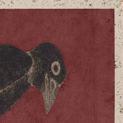 Black Crow Norse Folk Art Poster Mystical Raven Antique Woodblock Illustration Vintage Spiritual Print Japanese Wall Art Dark Red Gothic