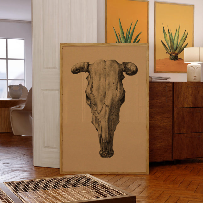 Vintage Cow Skull Pencil Drawing Poster Western Cowboy Wall Art Retro Cowgirl Art Print Farmhouse Wall Decor Desert Themed Boho Print